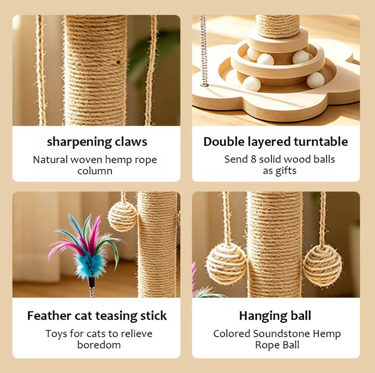 Multi-Functional Cat Scratching Post & Interactive Play Tower